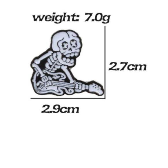 Reflective Skeleton Playing Guitar Pin Brooch - Picture 2 of 2